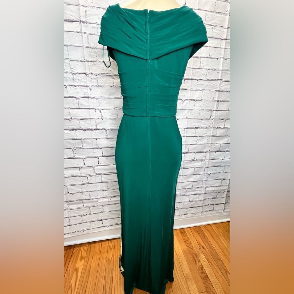 La Femme Ruched emerald Jersey Column Gown size 10 NWOT - Picture 4 of 7